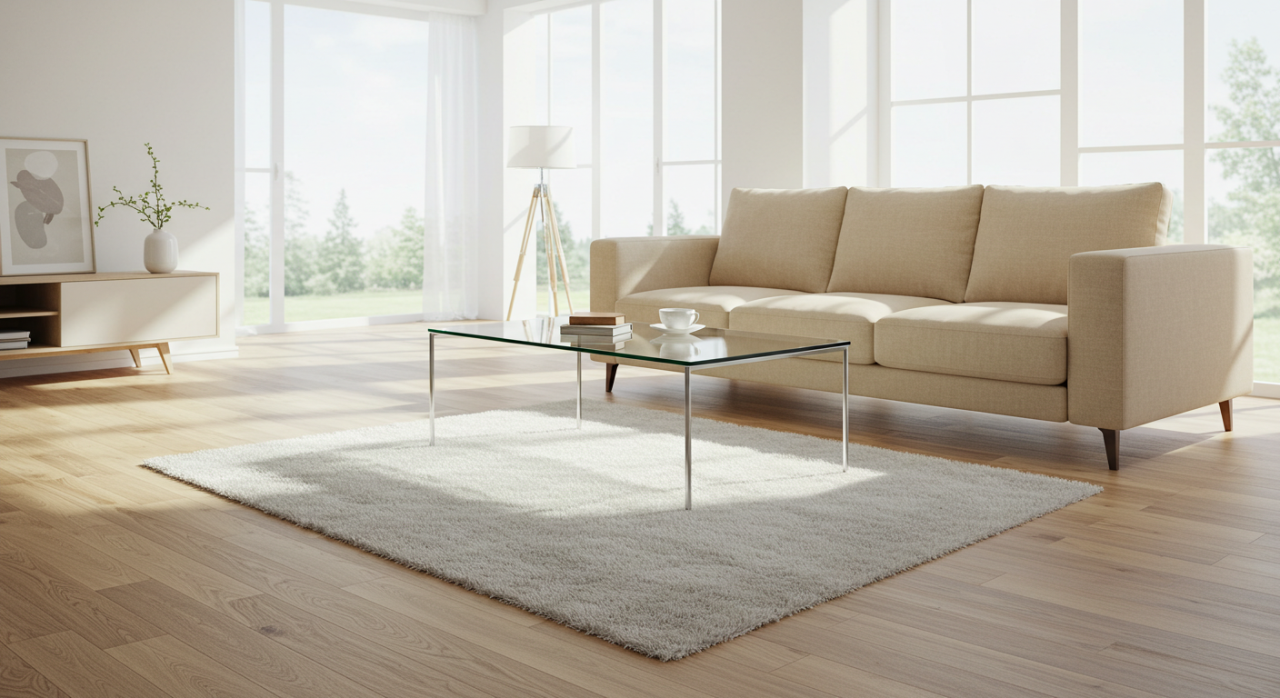 A new small white carpet in a living room #3