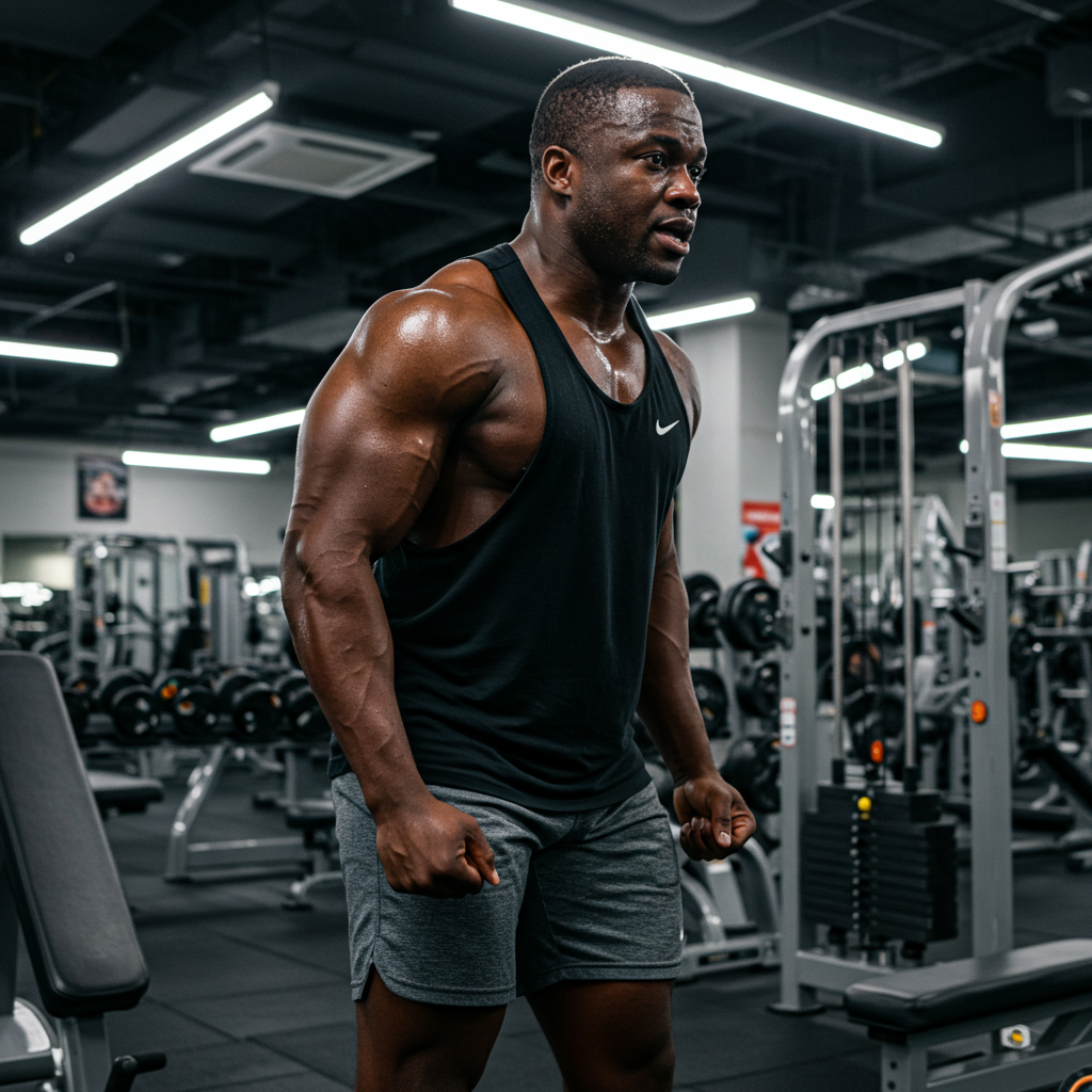 A photo of a black man with big muscles