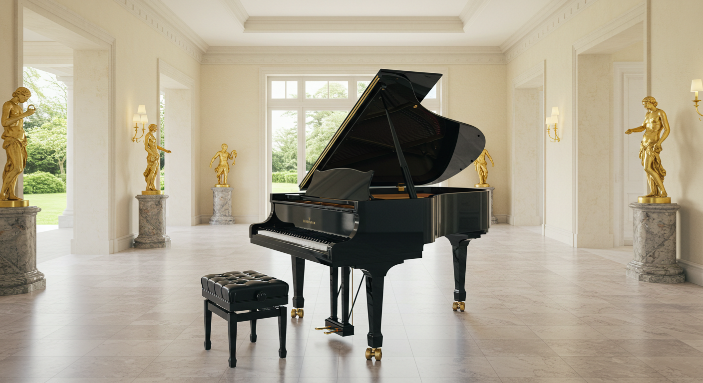 A new black Piano in a hall #3