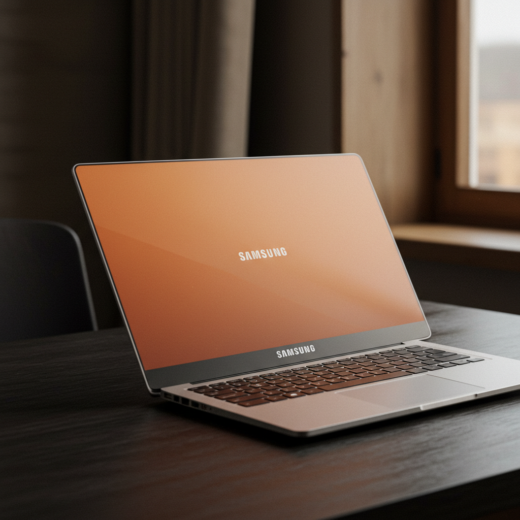 A laptop on a desk with the inscription "Samsung" #2