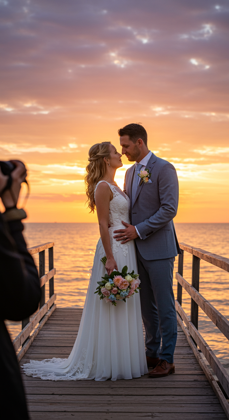A photo of a bride and groom at a wedding