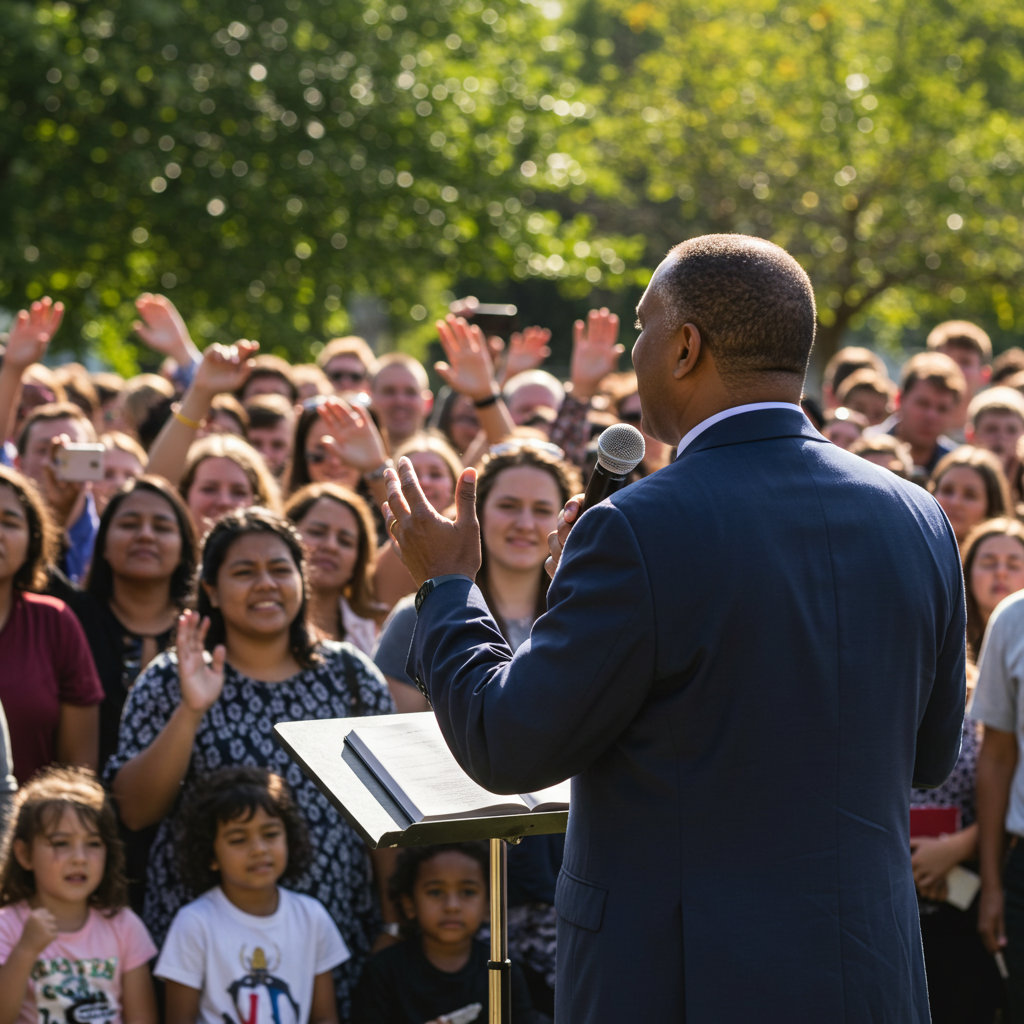 A Pastor preaching to a Large crowd #3