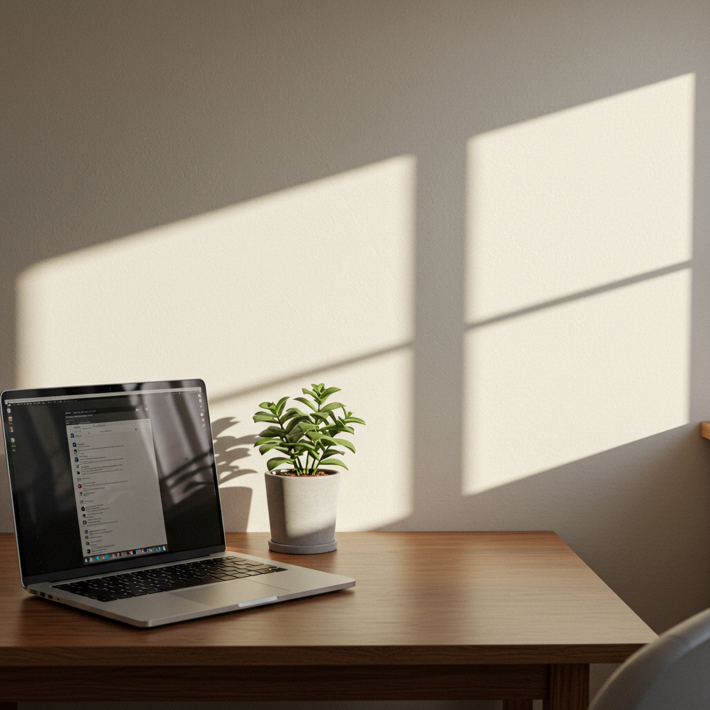 Home office setup with laptop and a plant #4