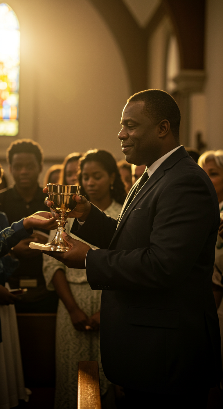 A black Pastor giving out communion #1