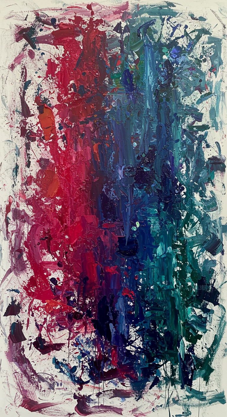 Abstract colorful painting splashed on a large canvas
