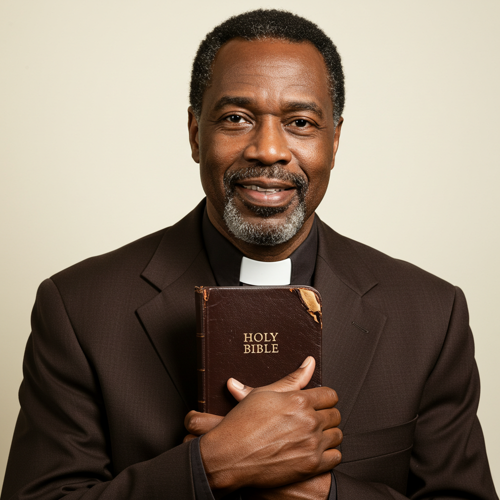 A portrait photo of a black Pastor with his Bible #4