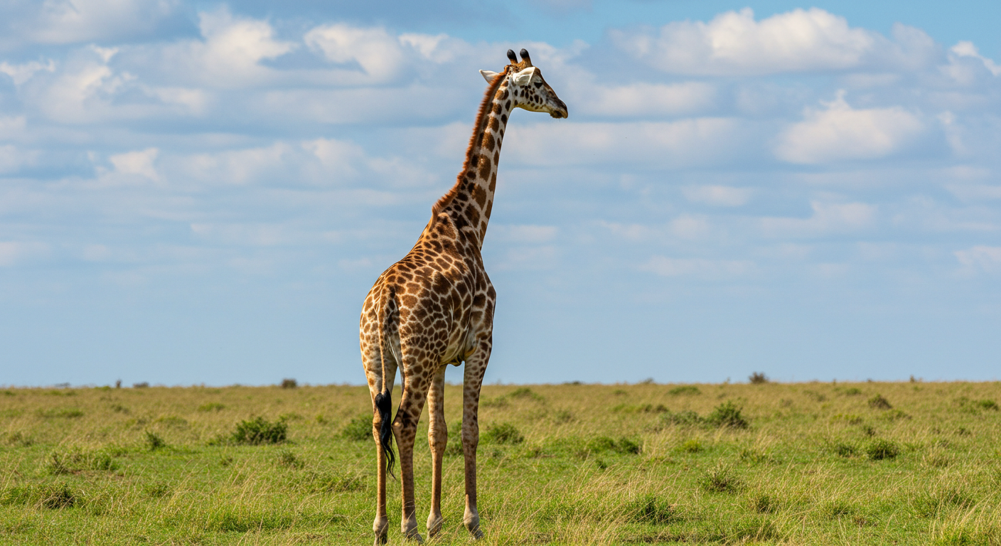Back view of a giraffe on a field