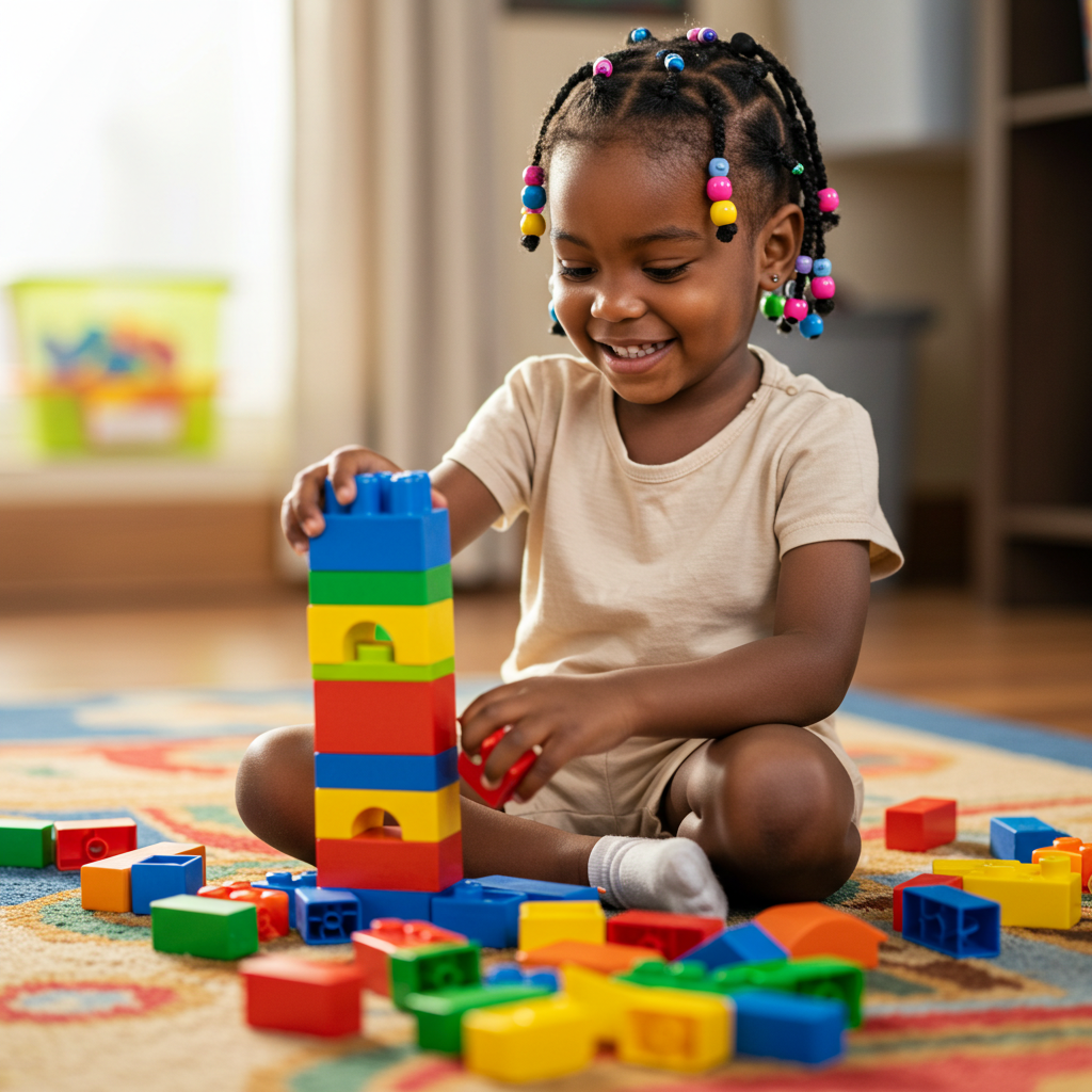 A black child playing with blocks #3