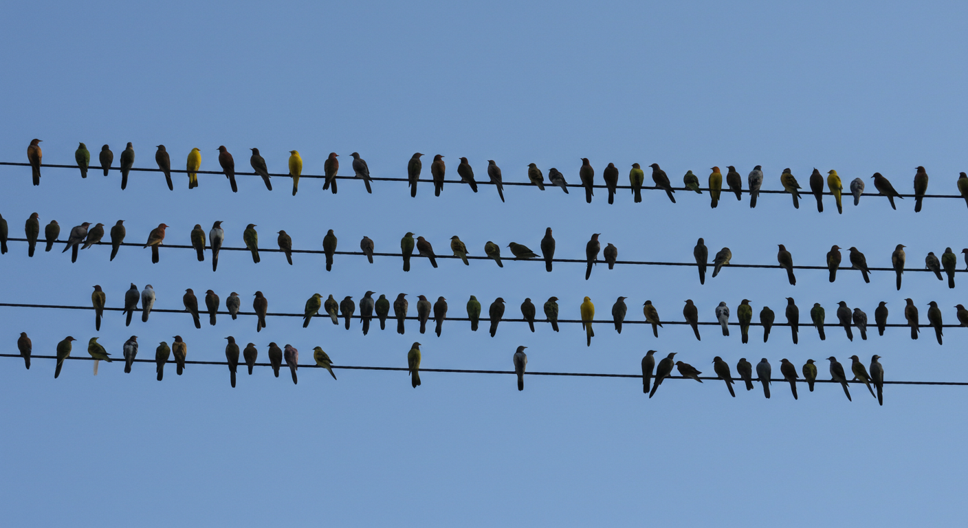 View of lots of birds on a cable