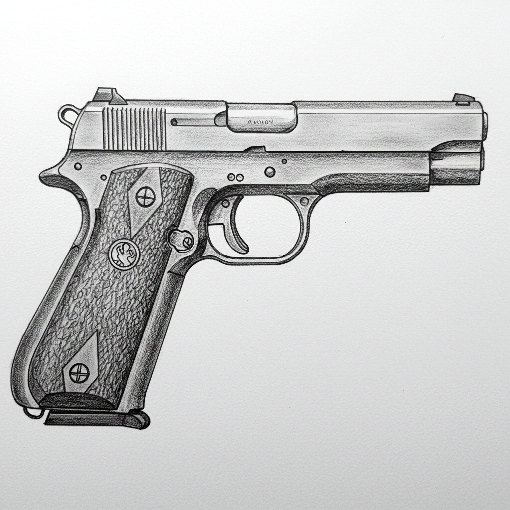 A pencil drawing of a pistol #1