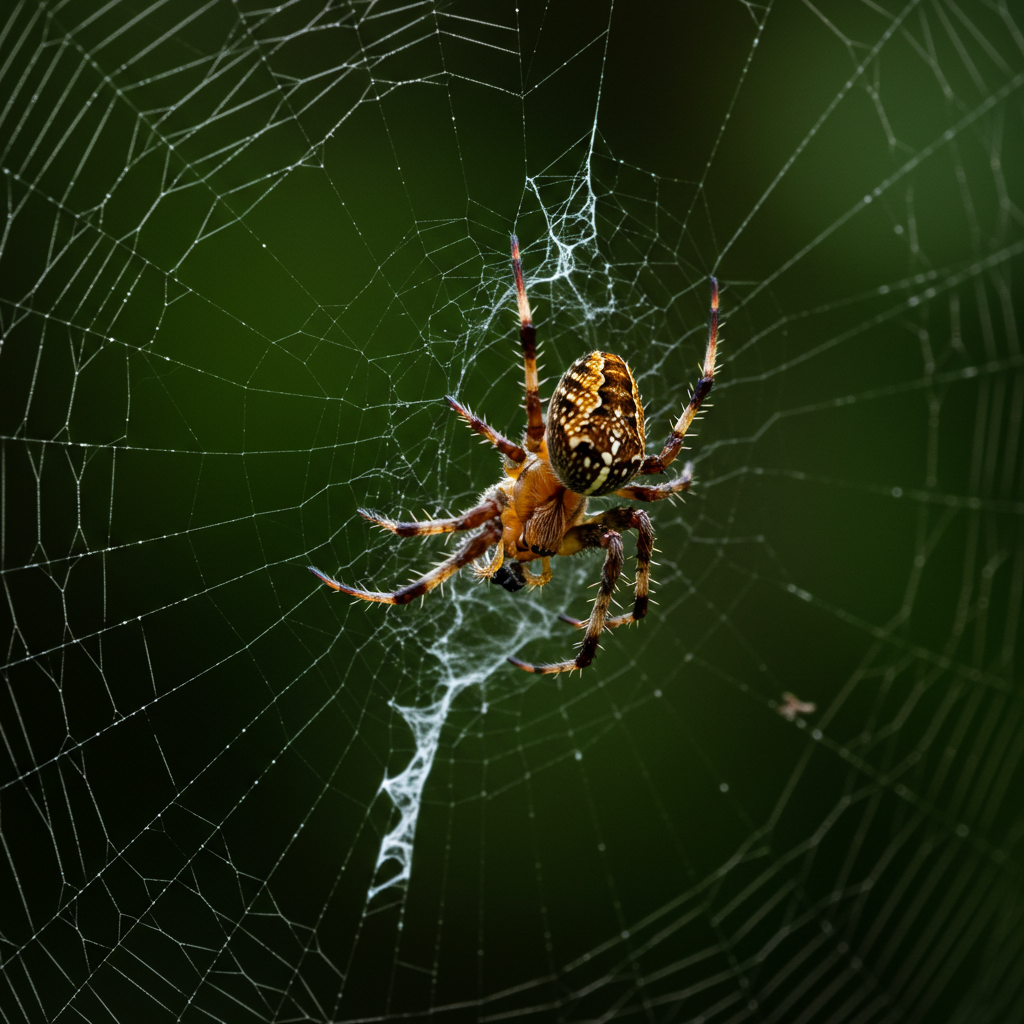 Close-up photo of a spider spinning its web