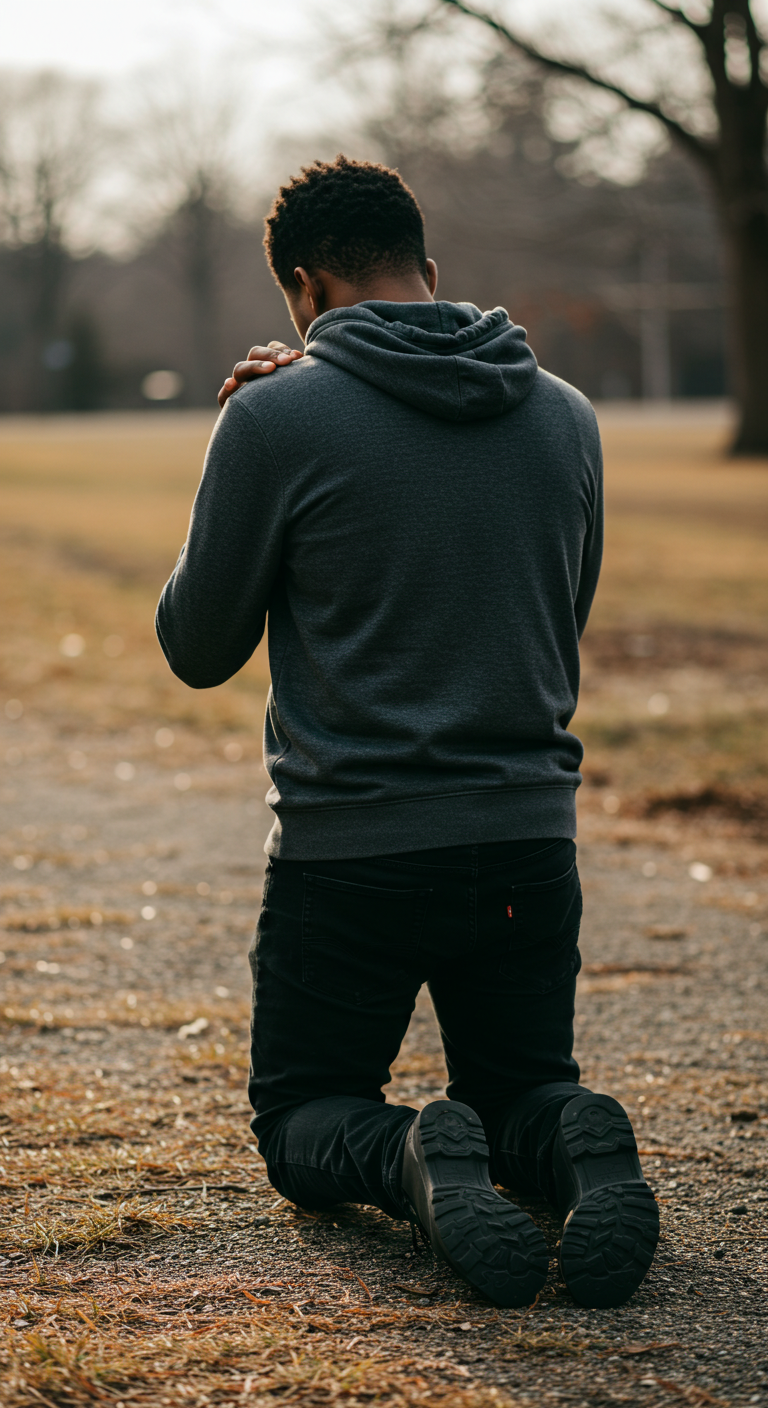 back view of a black person on their knees praying #4