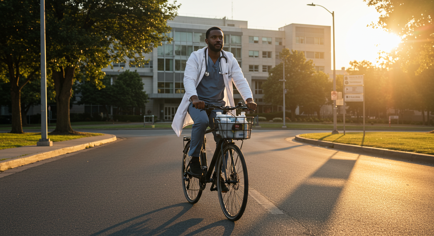 A black doctor riding a bike to the hospital #2