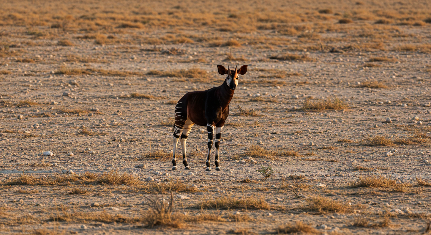 An Okapi on a dry field