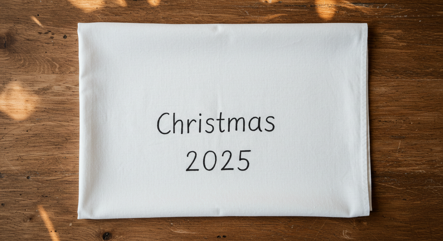 A white sheet with the inscription "Christmas 2025" #3
