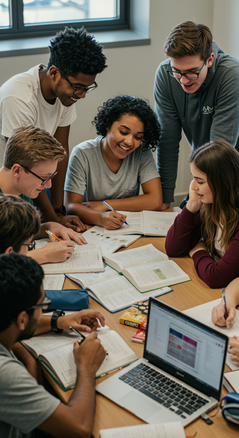 High school students doing a group project