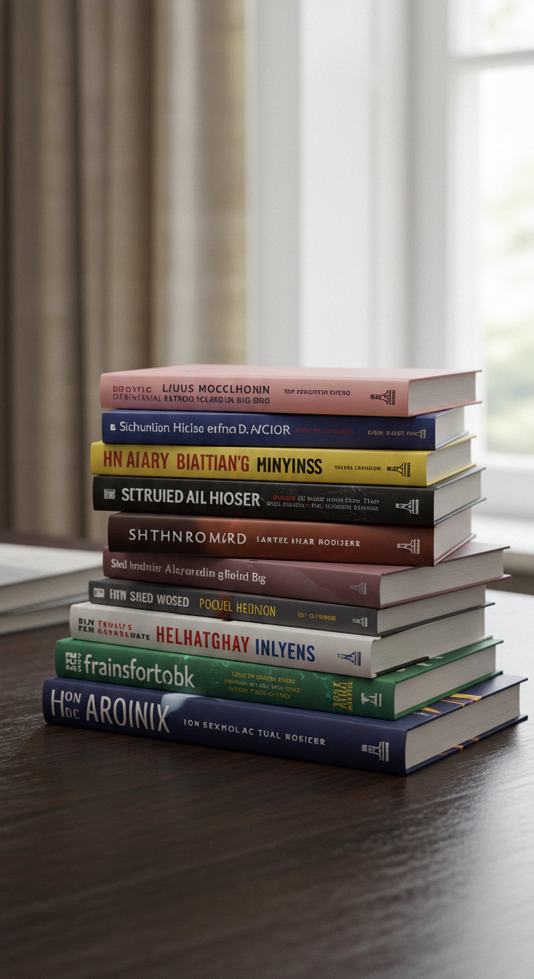 A set of books on a desk
