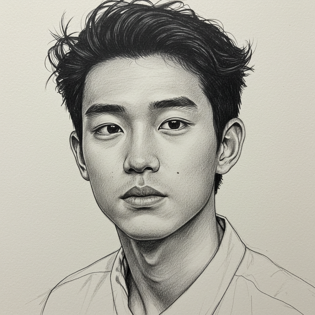 A pencil drawing of a young man