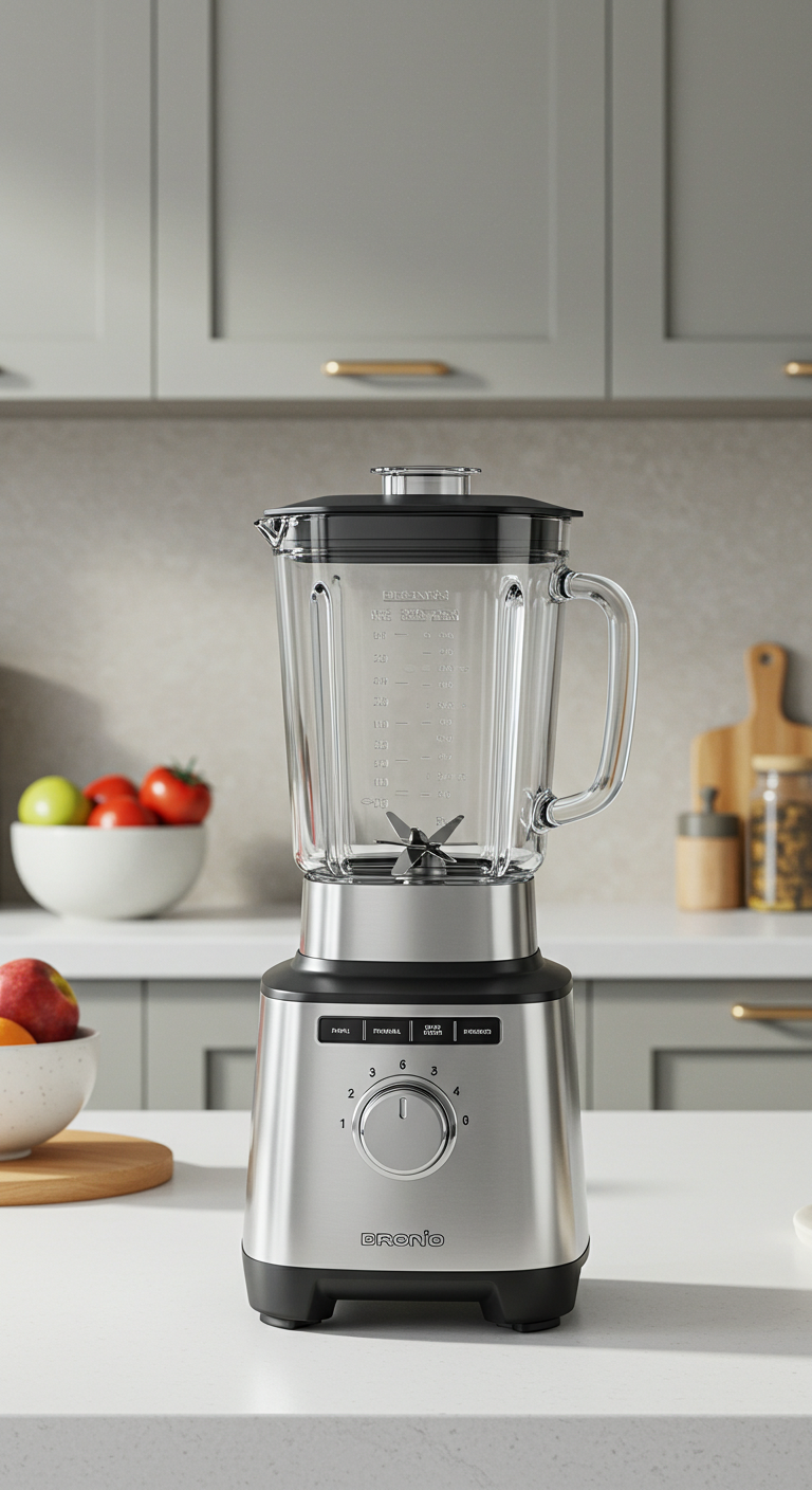 A new grey blender in a kitchen