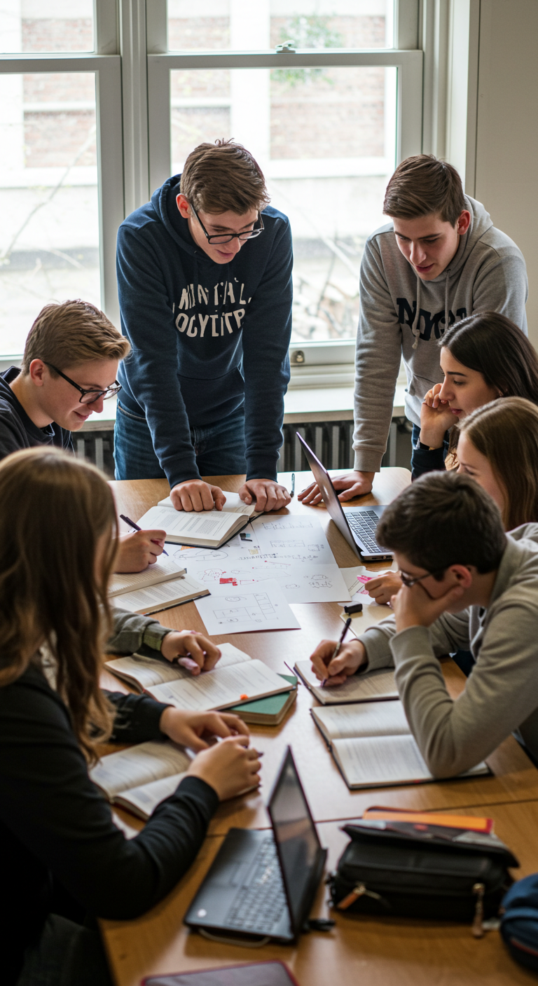 High school students doing a group project