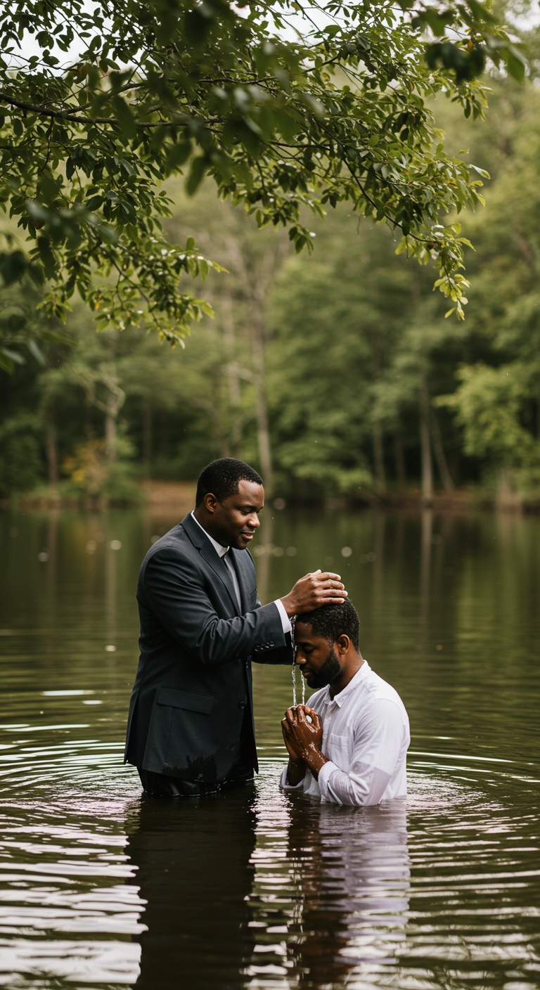 A black Pastor baptizing a man in water #1