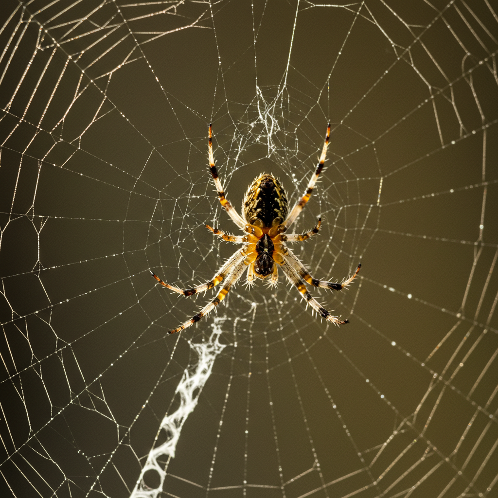 Close-up photo of a spider spinning its web