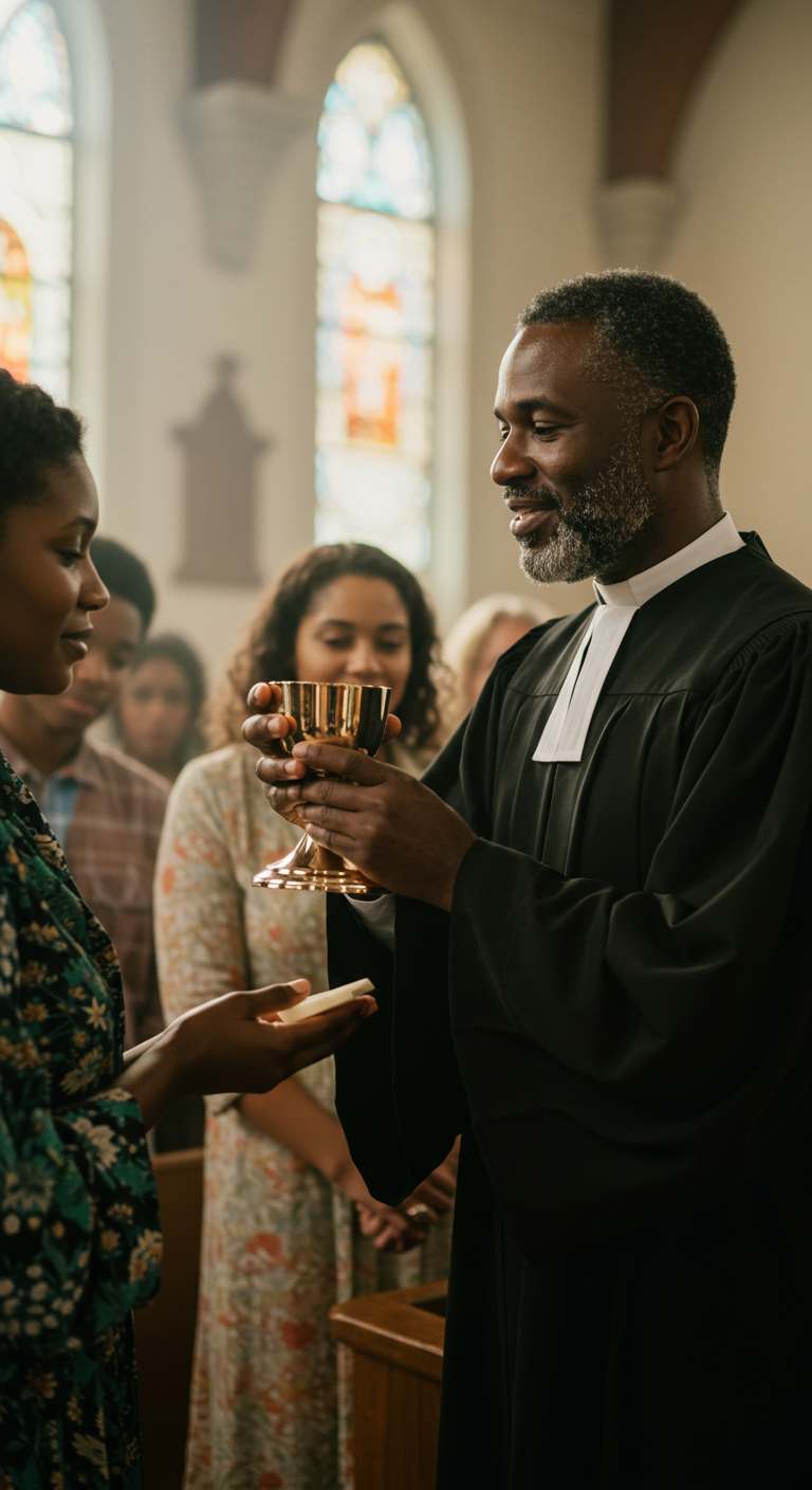 A black Pastor giving out communion #3