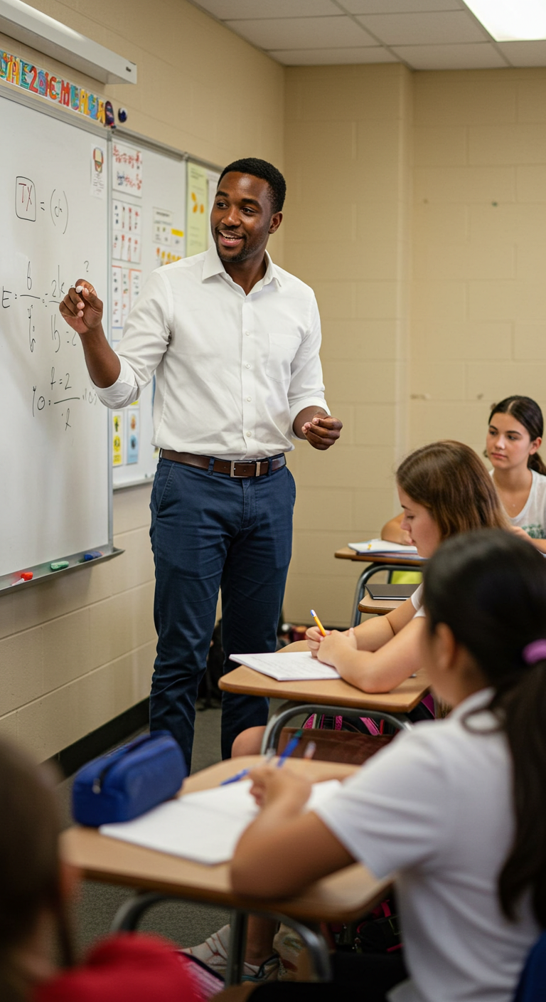 A black male teacher in class