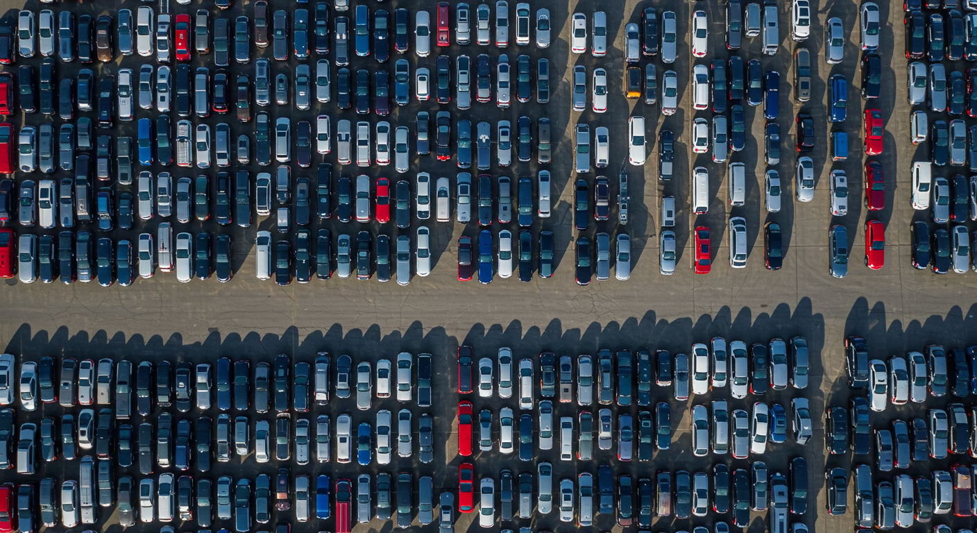 Overhead drone view of a fleet of cars #4