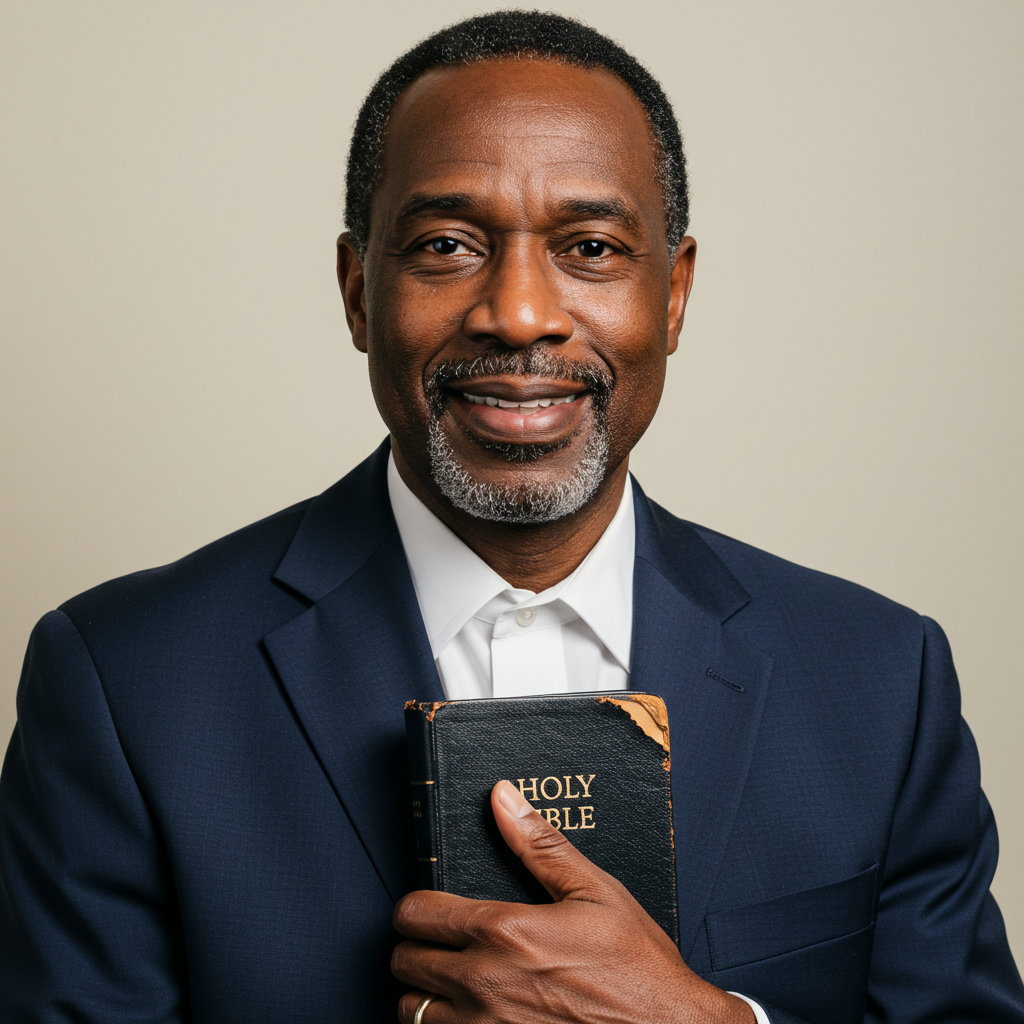 A portrait photo of a black Pastor with his Bible #3