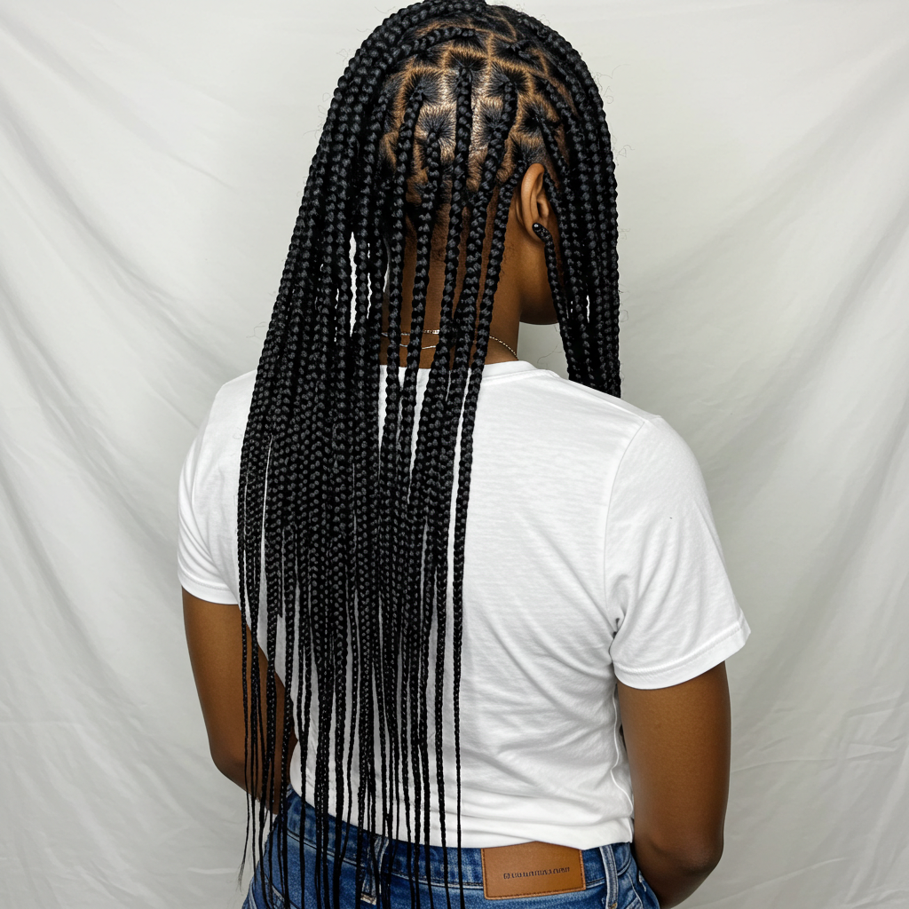 A black lady with beautiful braids on her hair in focus #1