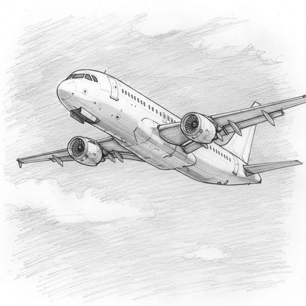 A pencil drawing of an airplane