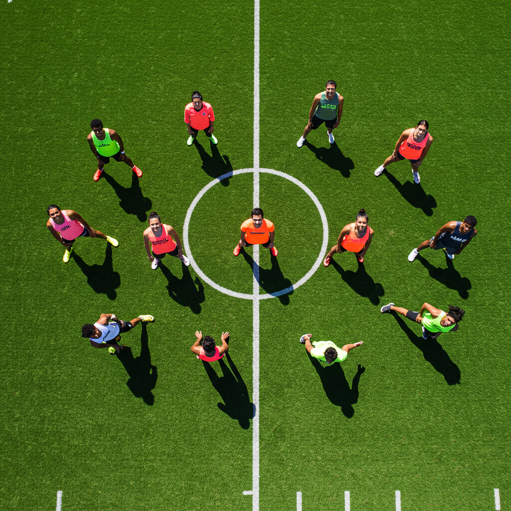 Top-down shot of a group of athletes