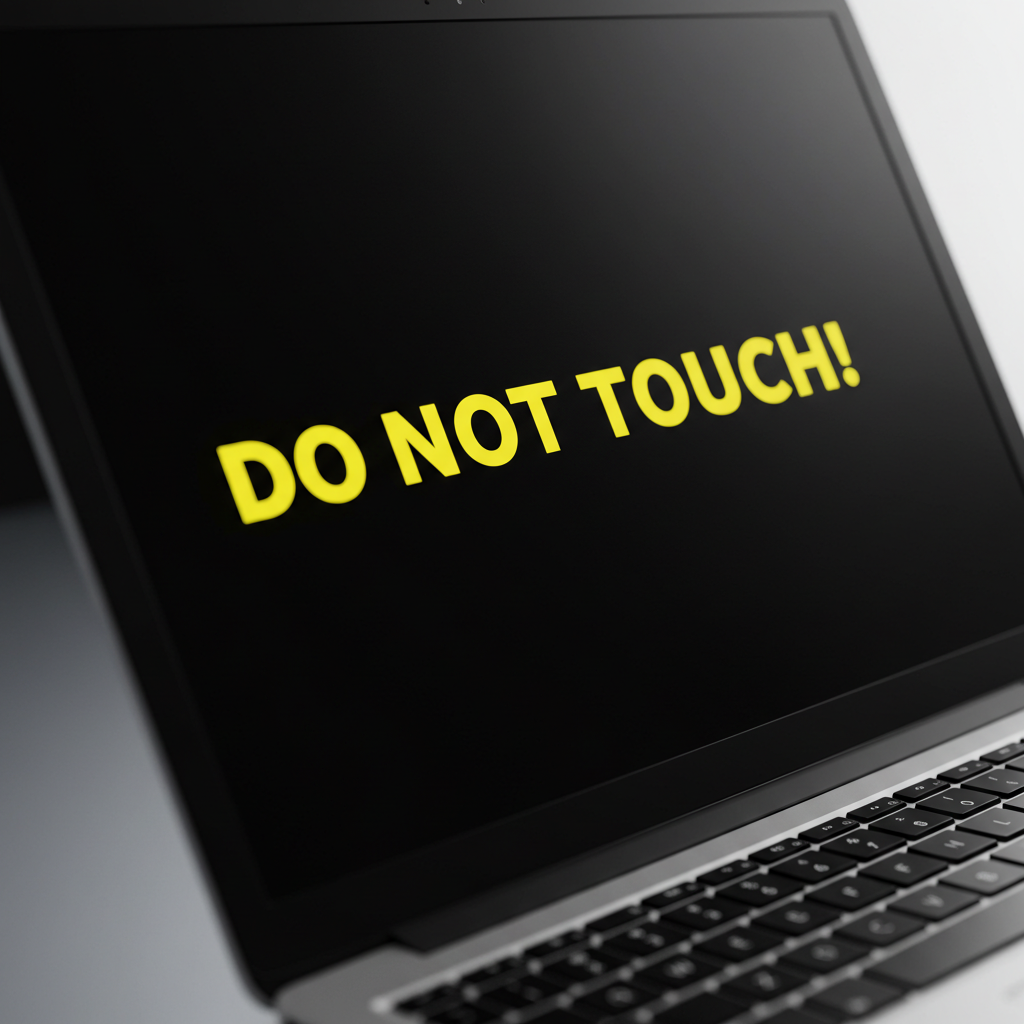 A laptop screen displaying an inscription "DO NOT TOUCH!" #3