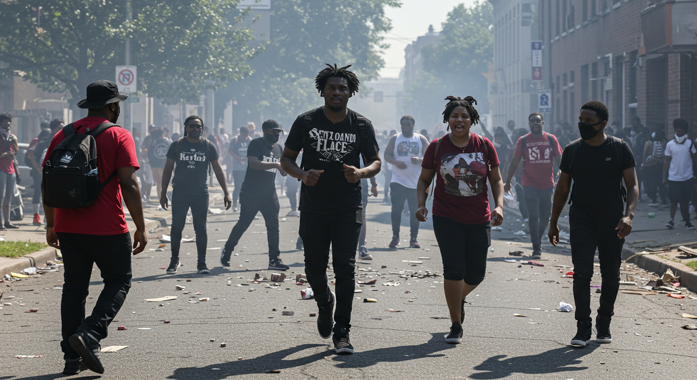 A group of black people in a riot in broad daylight #2