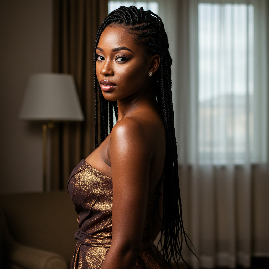 A sexy African model in a shiny dress