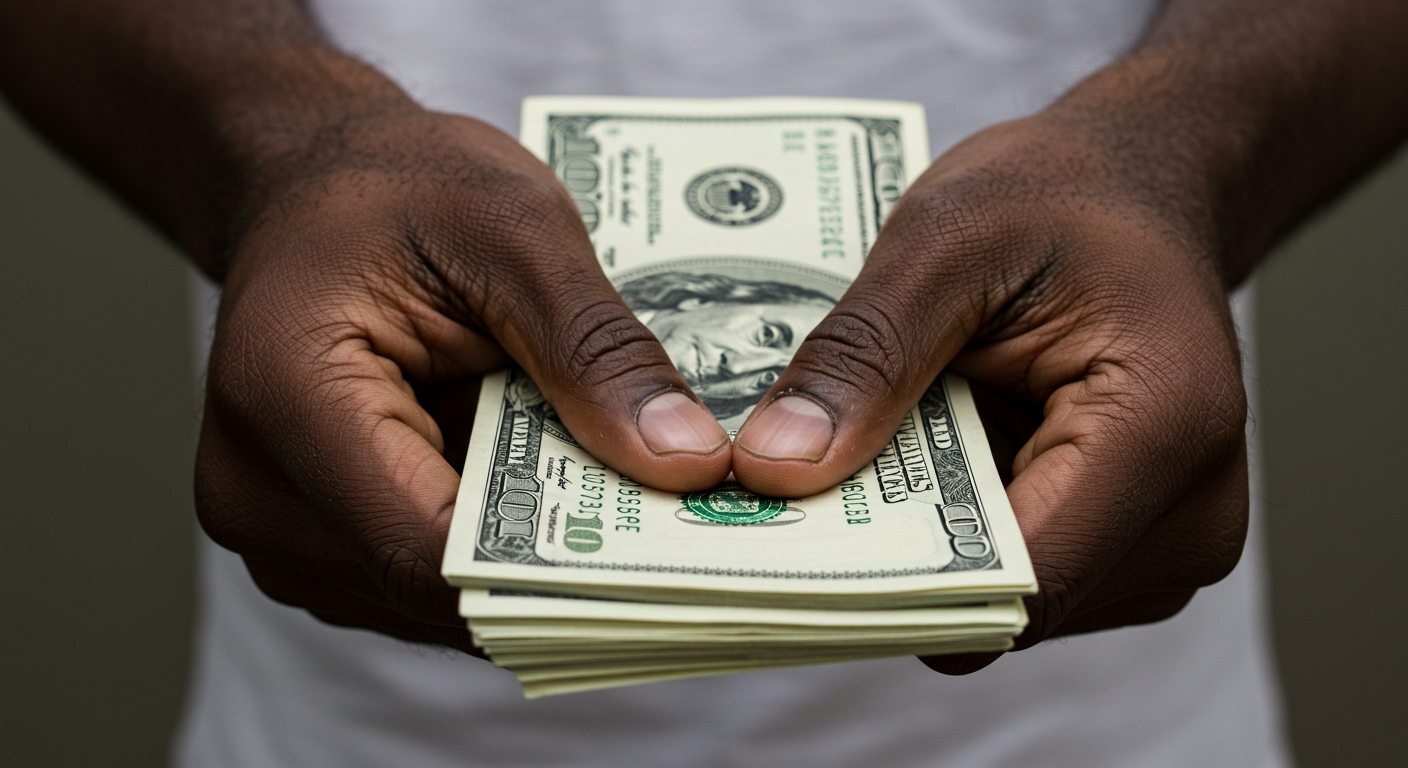 close-up of black hands holding money