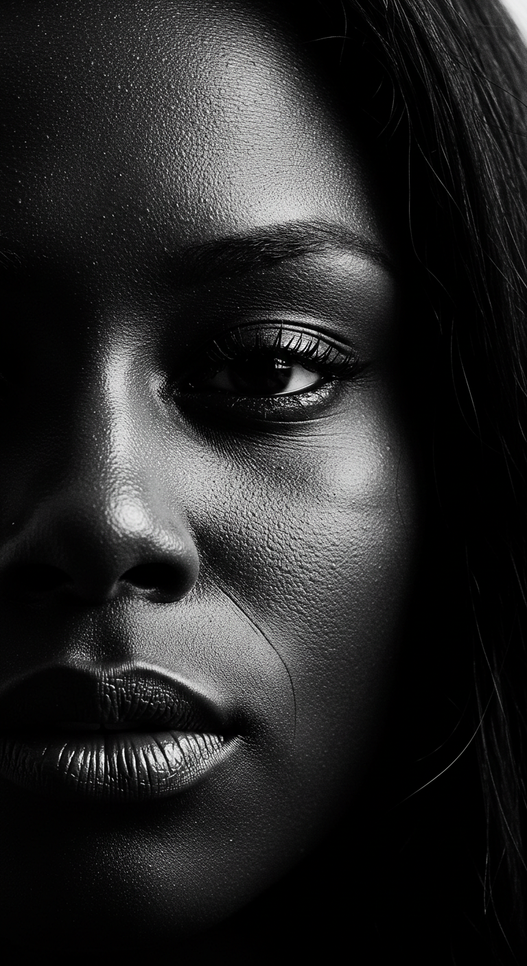 A close-up of a black lady's face showing just an eye