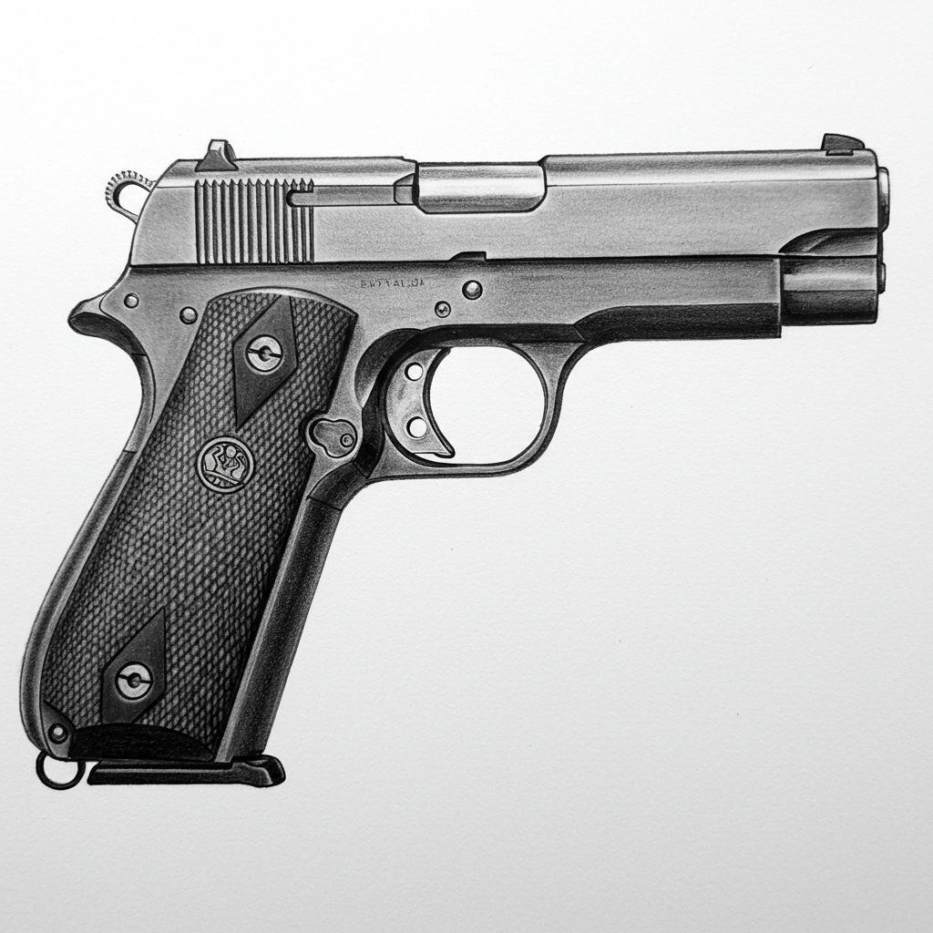 A pencil drawing of a pistol #2