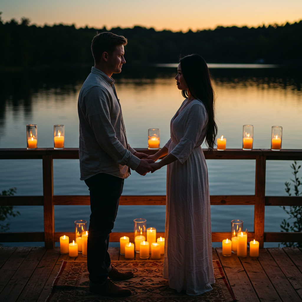 White Couple holding hands under candlelight #4