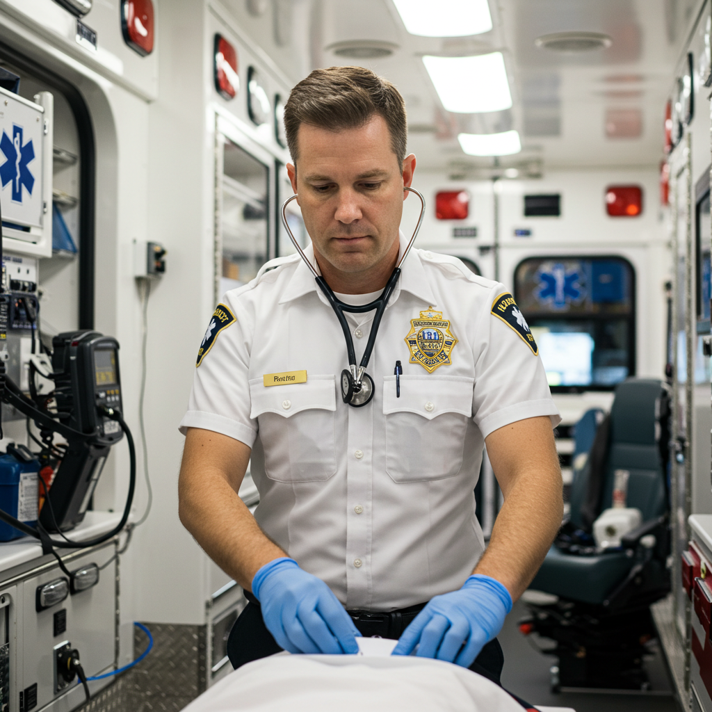 A white paramedic in a uniform
