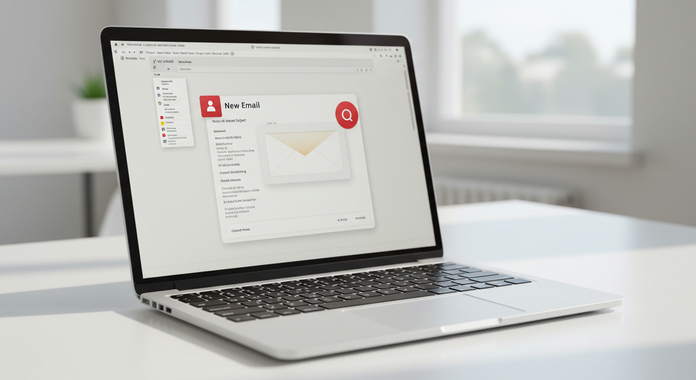 A laptop screen showing a new email #1