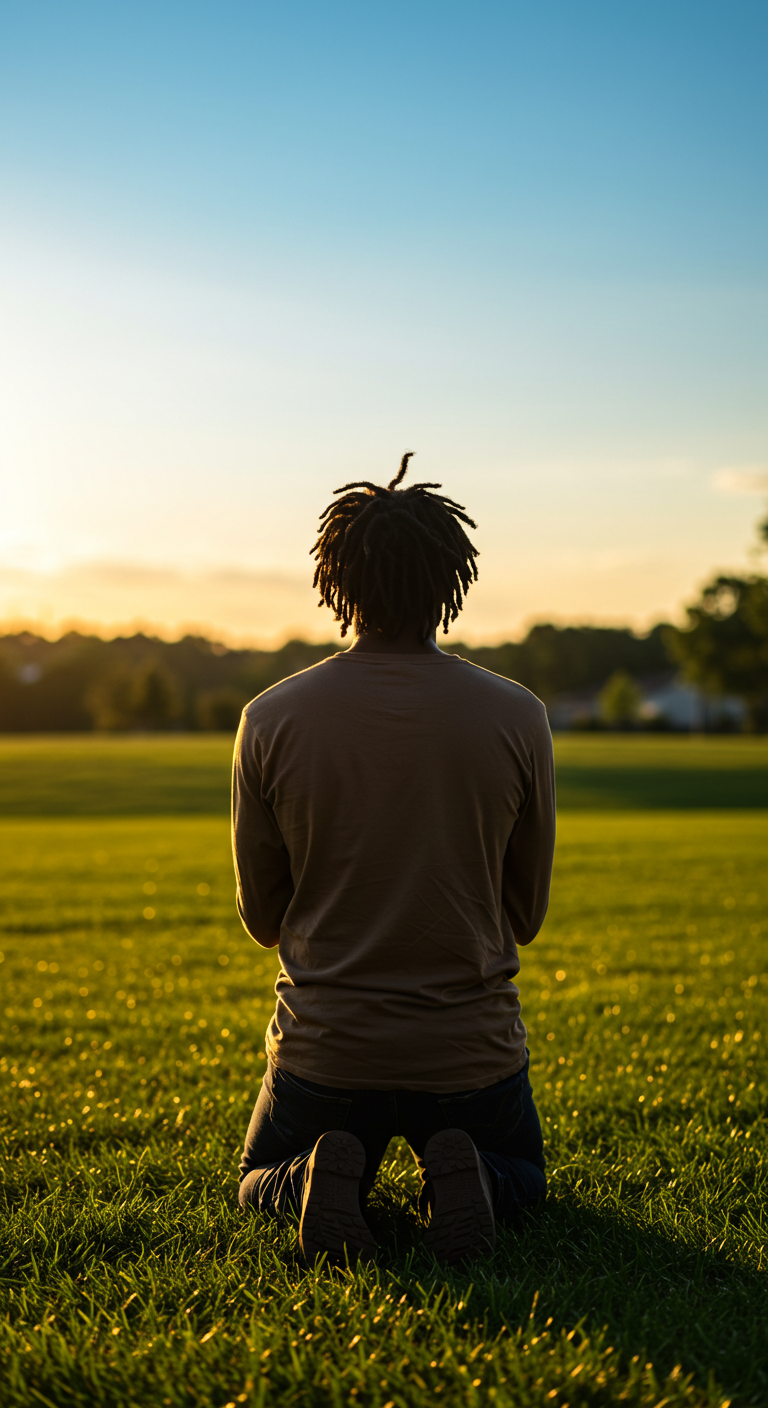 back view of a black person on their knees praying #1