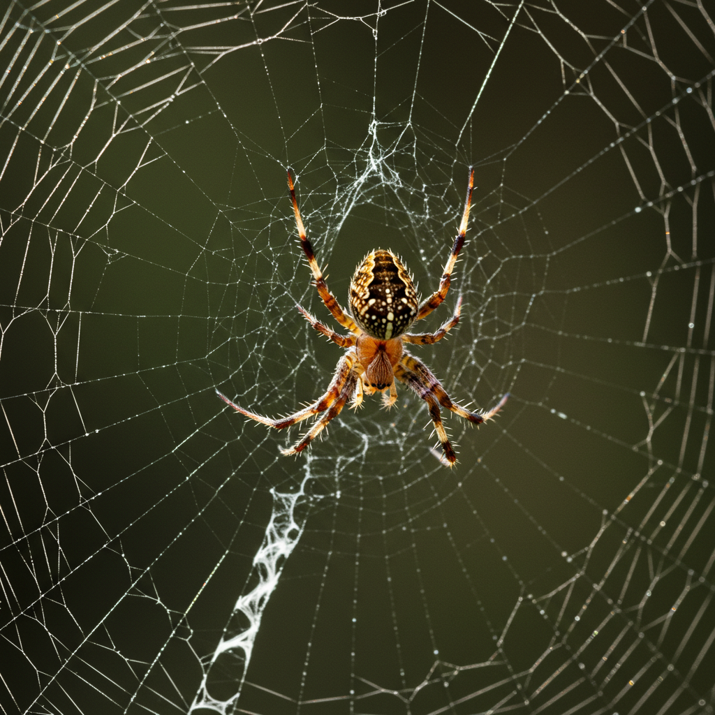 Close-up photo of a spider spinning its web