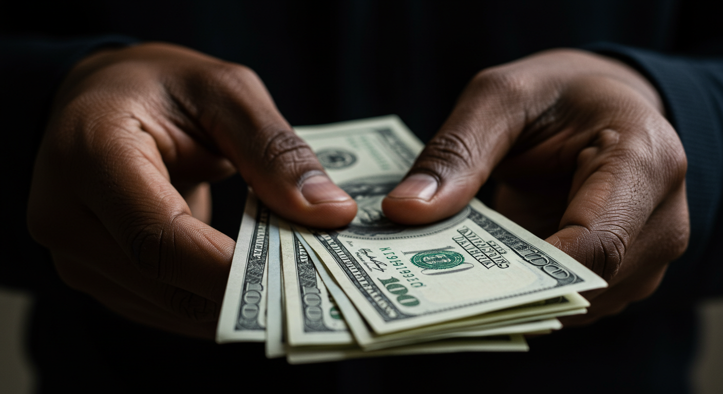 close-up of black hands holding money