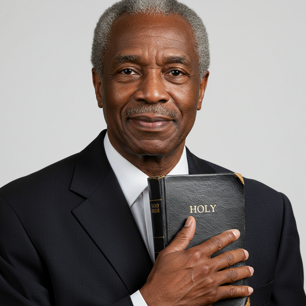 A portrait photo of a black Pastor with his Bible #1