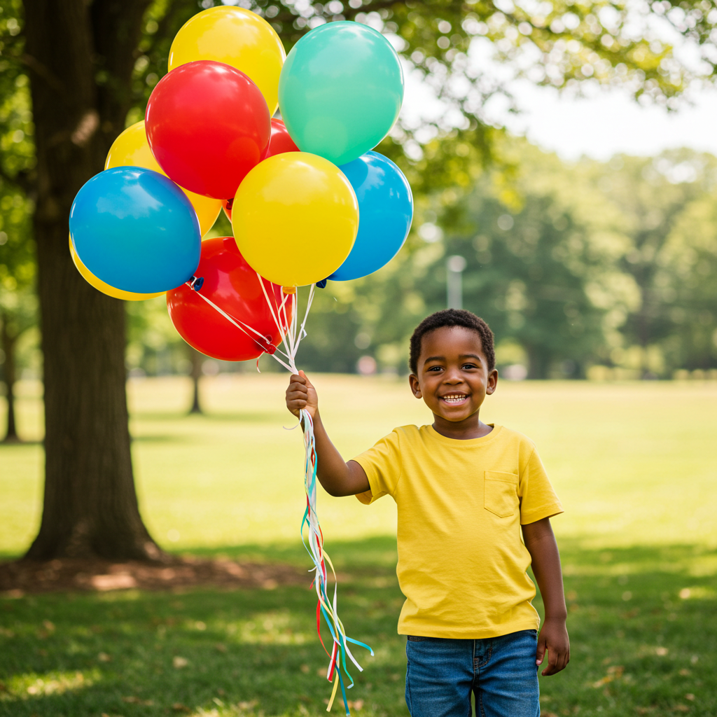A black child holding balloons #1