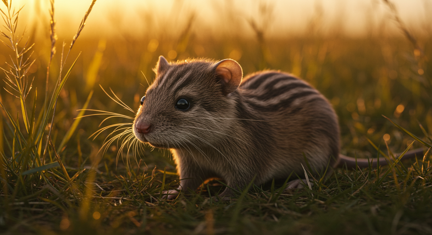 A cute otter zebra mouse in a field at sunset #1
