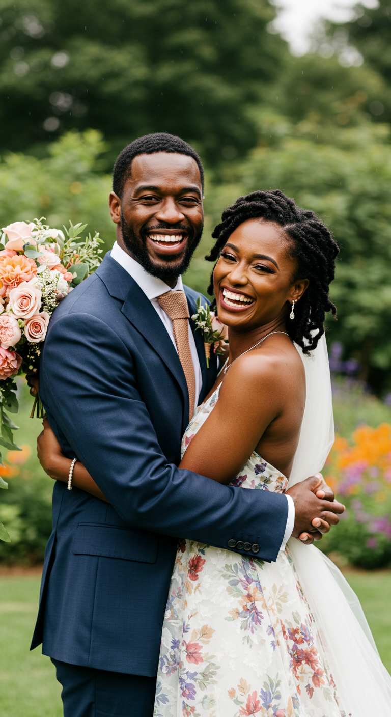 A black groom and bride smiling #4