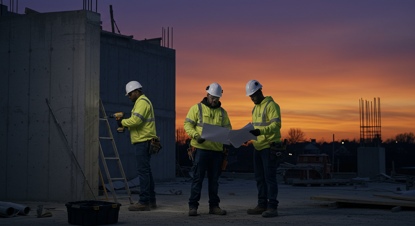 Black building contractors at dusk #1
